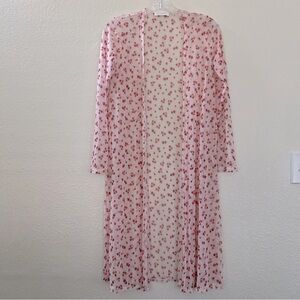 Glance Women's Sheer Floral Duster Cardigan/Kimono Long Sleeves Cover-up Size M